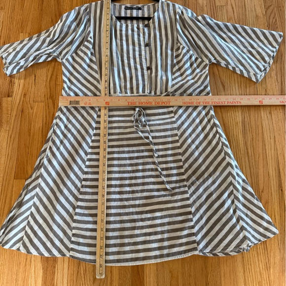 Gudrun Sjoden Oatmeal Gray & Cream Striped Cotton Dress with 3/4 Sleeves. Size L - Picture 7 of 8